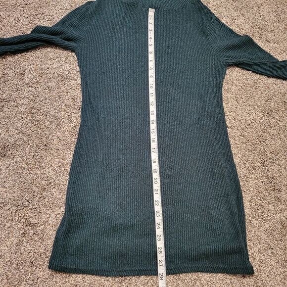 No Boundaries Teal Ribbed Asymmetrical Zip Oversized Collar Sweater Dress Sz L - Picture 14 of 15